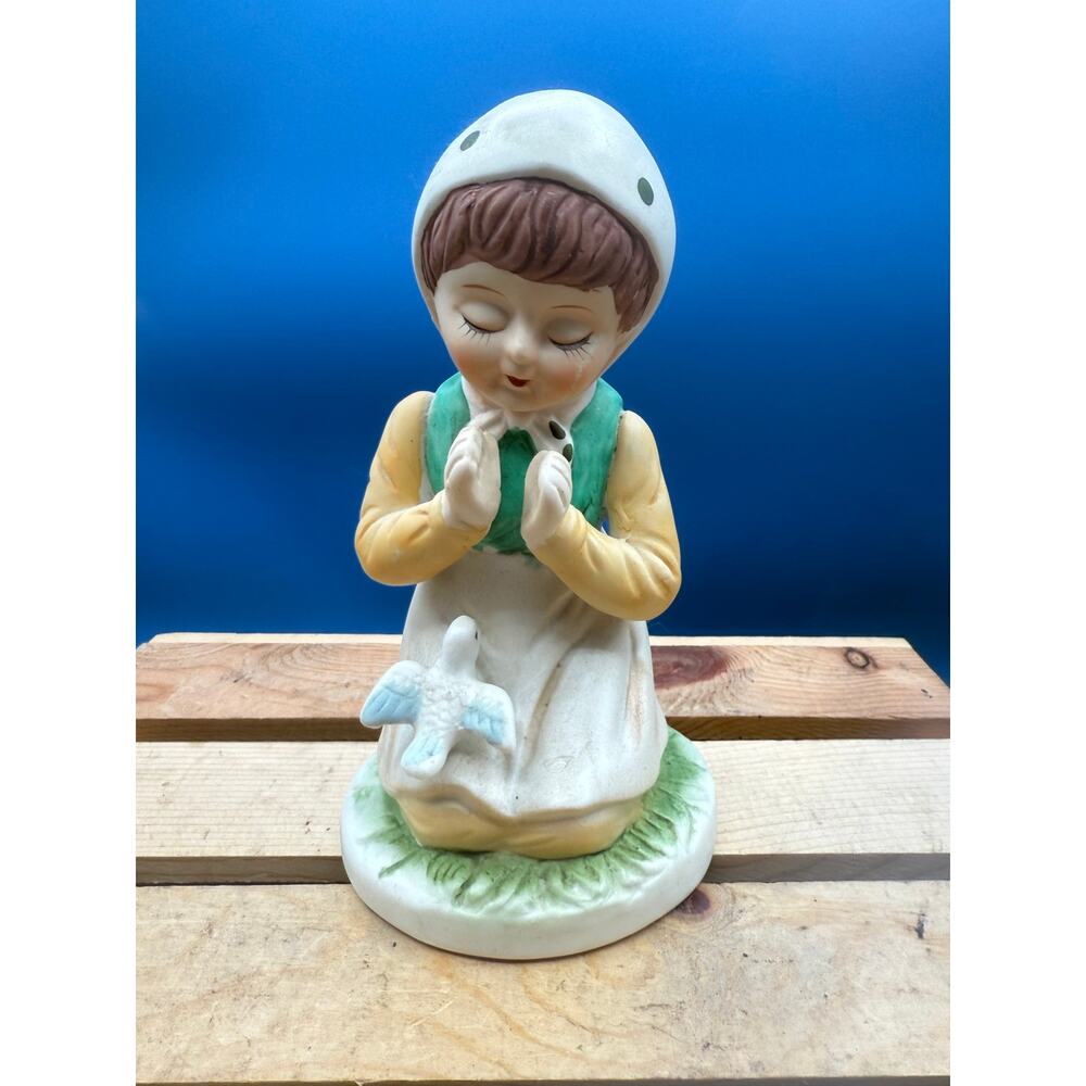 Vintage Sophia-Ann Kneeling Praying Girl Figurine with Dove - Matte Porcelain